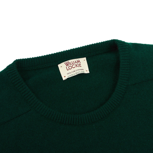 William Lockie Bottle Green Crew Neck Cashmere Sweater Collar