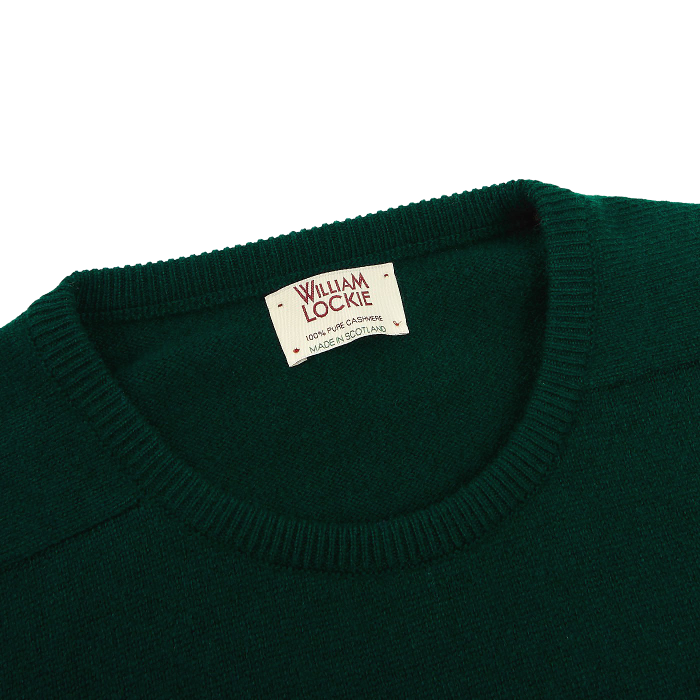 William Lockie Bottle Green Crew Neck Cashmere Sweater Collar