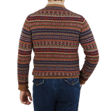 William Lockie Brown Fairisle Crew Neck Lambswool Sweater Back