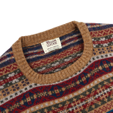 William Lockie Brown Fairisle Crew Neck Lambswool Sweater Collar