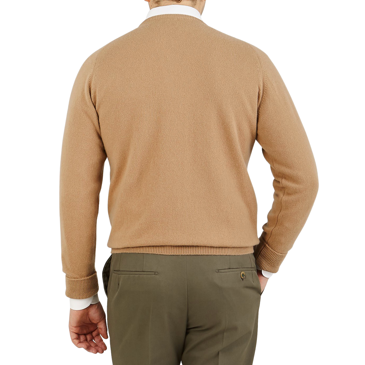 William Lockie Camel Beige Crew Neck Cashmere Sweater Back