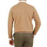 William Lockie Camel Beige Crew Neck Cashmere Sweater Back