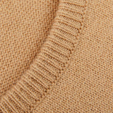 William Lockie Camel Beige Crew Neck Cashmere Sweater Brim