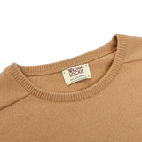 William Lockie Camel Beige Crew Neck Cashmere Sweater Collar