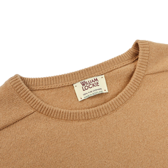 William Lockie Camel Beige Crew Neck Cashmere Sweater Collar