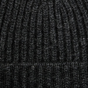 William Lockie Charcoal Grey Cashmere Ribbed Beanie Fabric