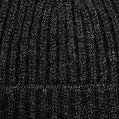 William Lockie Charcoal Grey Cashmere Ribbed Beanie Fabric