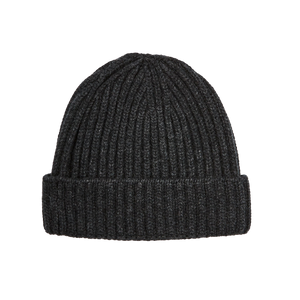William Lockie Charcoal Grey Cashmere Ribbed Beanie Feature