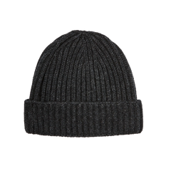 William Lockie Charcoal Grey Cashmere Ribbed Beanie Feature