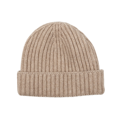 William Lockie Dark Natural Cashmere Ribbed Beanie Feature