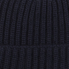 William Lockie Dark Navy Cashmere Ribbed Beanie Fabric