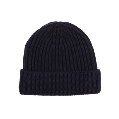 William Lockie Dark Navy Cashmere Ribbed Beanie Feature