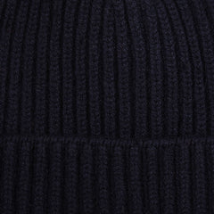 William Lockie Dark Navy Geelong Lambswool Ribbed Beanie Fabric