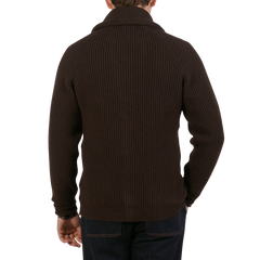 William Lockie Ebony Brown Lambswool Shawl Collar Cardigan Back