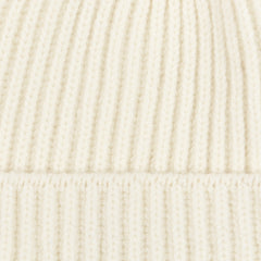 William Lockie Ecru Geelong Lambswool Ribbed Beanie Fabric