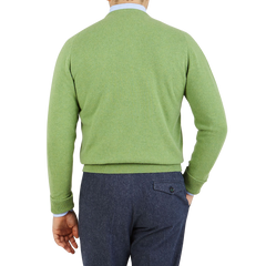 Foliage Green Crew Neck Cashmere Sweater