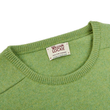 William Lockie Foliage Green Crew Neck Cashmere Sweater Collar
