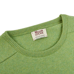 William Lockie Foliage Green Crew Neck Cashmere Sweater Collar