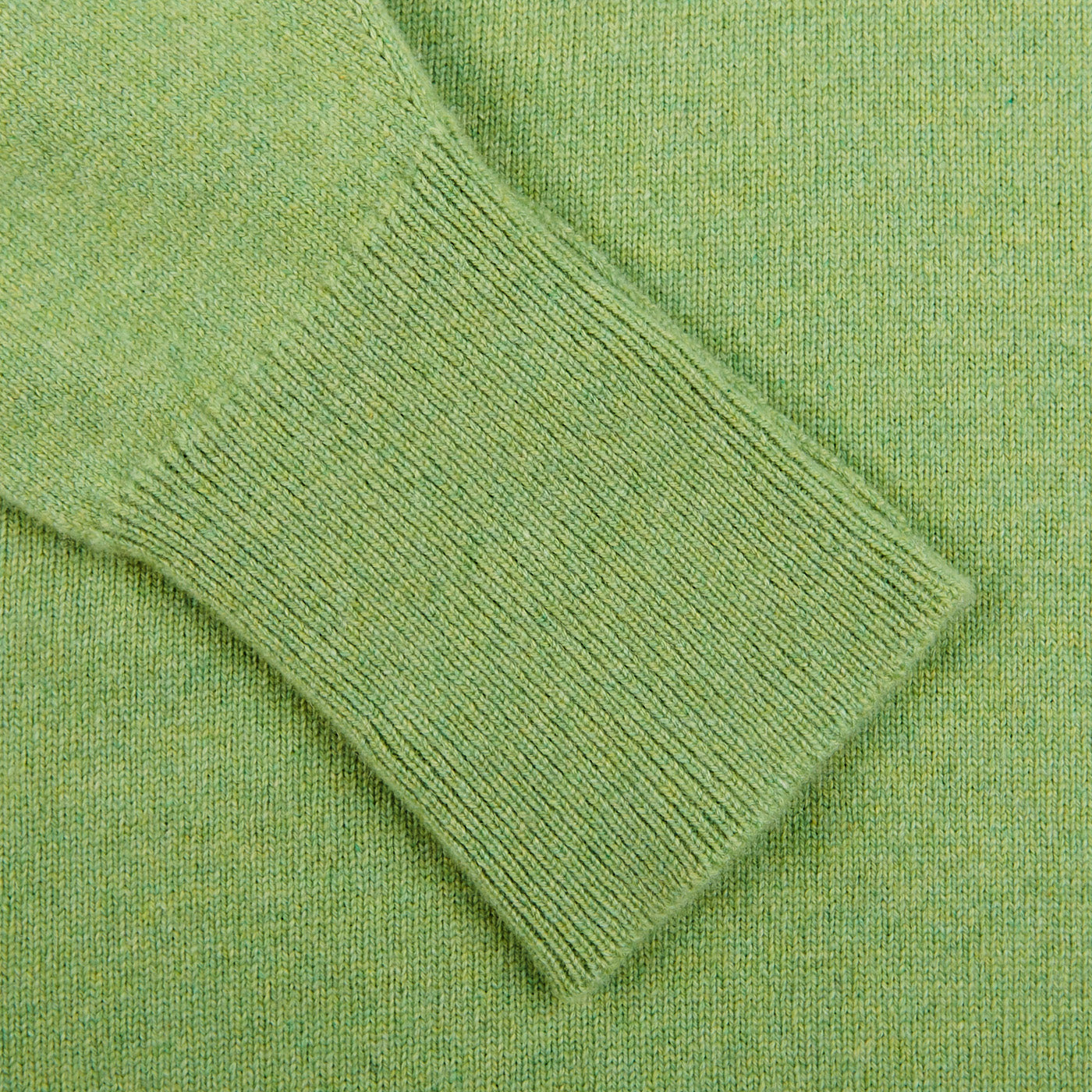 William Lockie Foliage Green Crew Neck Cashmere Sweater Cuff