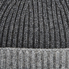 William Lockie Grey Two Tone Cashmere Ribbed Beanie Fabric