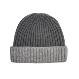 William Lockie Grey Two Tone Cashmere Ribbed Beanie Feature