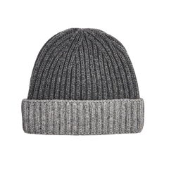 William Lockie Grey Two Tone Cashmere Ribbed Beanie Feature