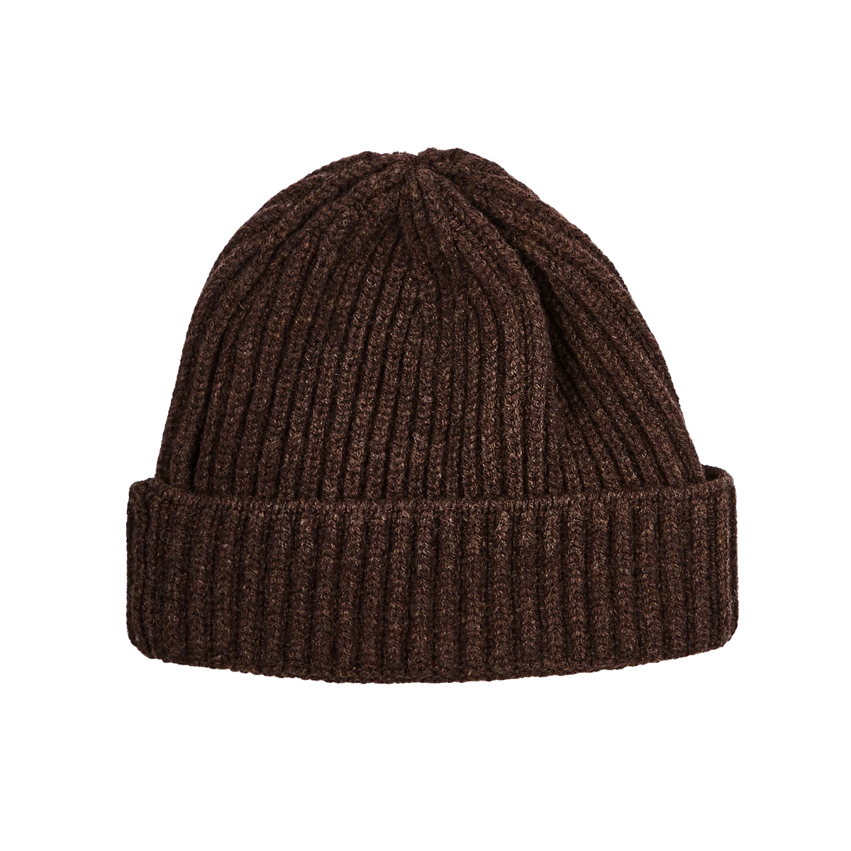William Lockie Hickory Brown Geelong Lambswool Ribbed Beanie Feature
