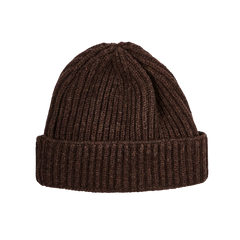 William Lockie Hickory Brown Geelong Lambswool Ribbed Beanie Feature