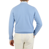 William Lockie Hyacinth Blue V-Neck Cashmere Sweater Back