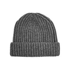 William Lockie Mid Grey Cashmere Ribbed Beanie Feature