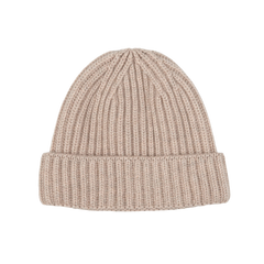 William Lockie Moondust Beige Cashmere Ribbed Beanie Feature