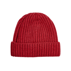 William Lockie Muted Red Cashmere Ribbed Beanie Feature