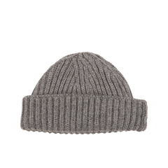 William Lockie Smog Grey Cashmere Ribbed Short Beanie Fold