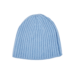 William Lockie Suez Blue Cashmere Ribbed Short Beanie Feature