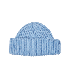 William Lockie Suez Blue Cashmere Ribbed Short Beanie Fold