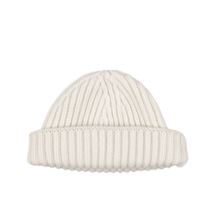 William Lockie White Undyed Cashmere Ribbed Short Beanie Fold