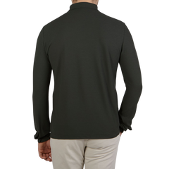 Zanone Moss Green Ice Cotton LS Polo Shirt Back