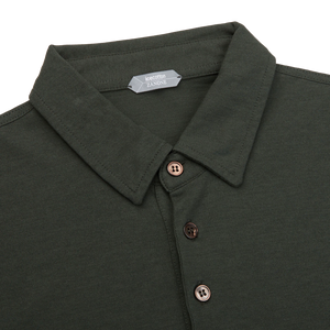 Zanone Moss Green Ice Cotton LS Polo Shirt Collar1