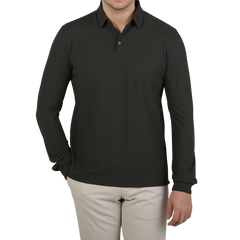 Zanone Moss Green Ice Cotton LS Polo Shirt Front