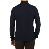 Zanone Navy Blue Ice Cotton LS Polo Shirt Back