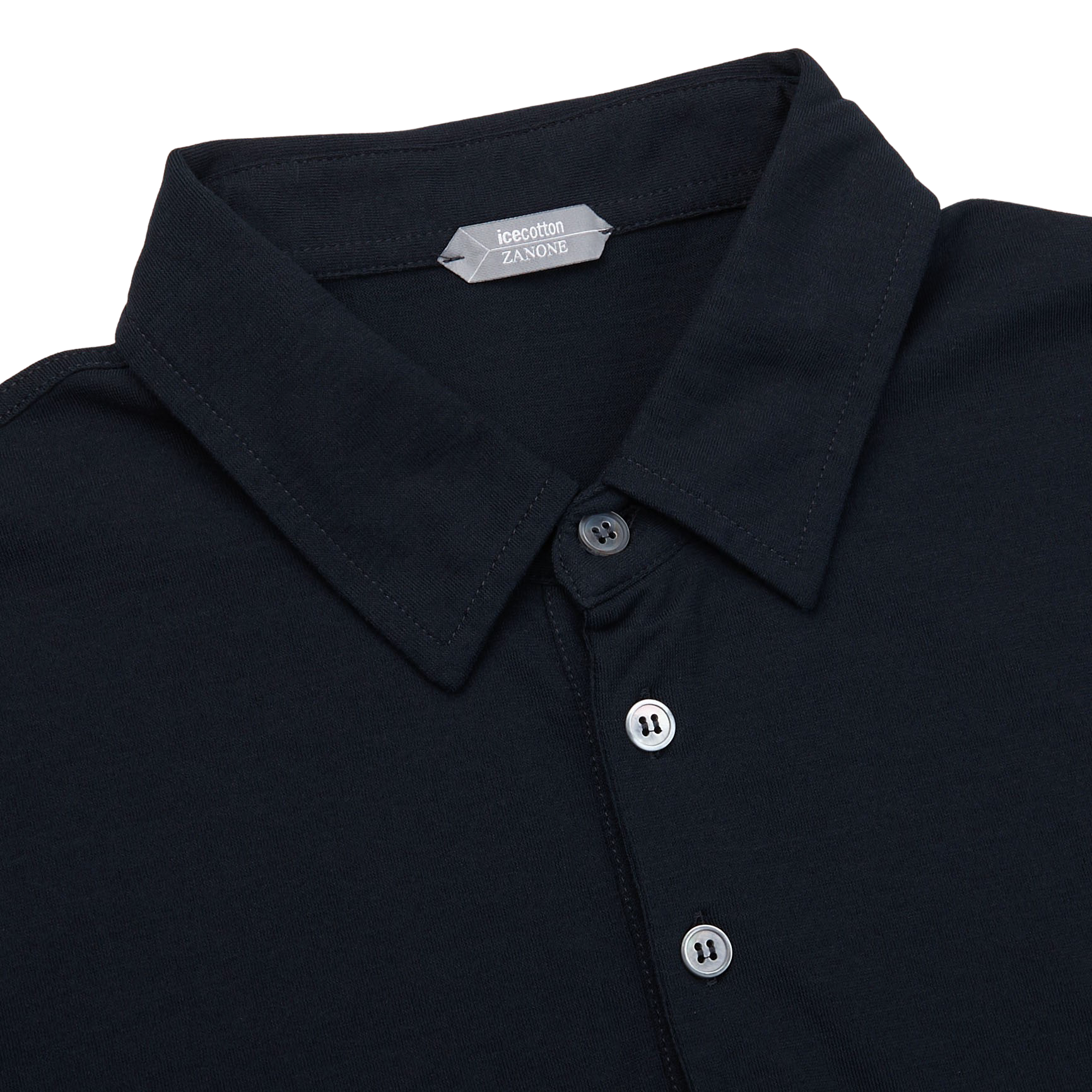 Zanone Navy Blue Ice Cotton LS Polo Shirt Collar1