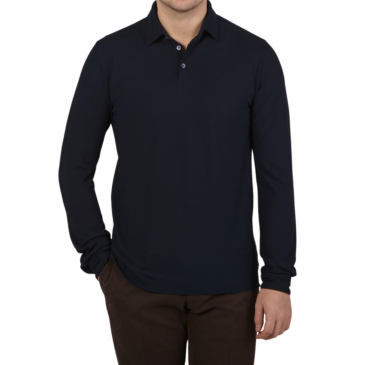 Zanone Navy Blue Ice Cotton LS Polo Shirt Front