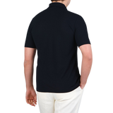 Zanone Navy Blue Ice Cotton Polo Shirt Back