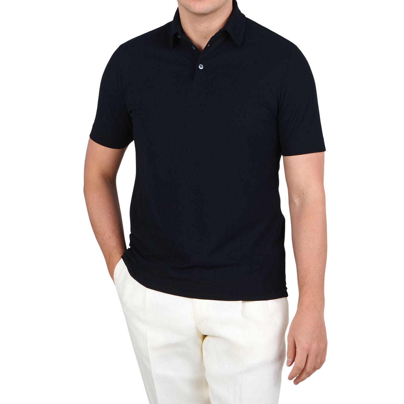 Zanone Navy Blue Ice Cotton Polo Shirt Front