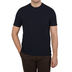 Zanone Navy Blue Ice Cotton T-Shirt Front