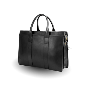 The sleek Frank Clegg black leather tote bag.
