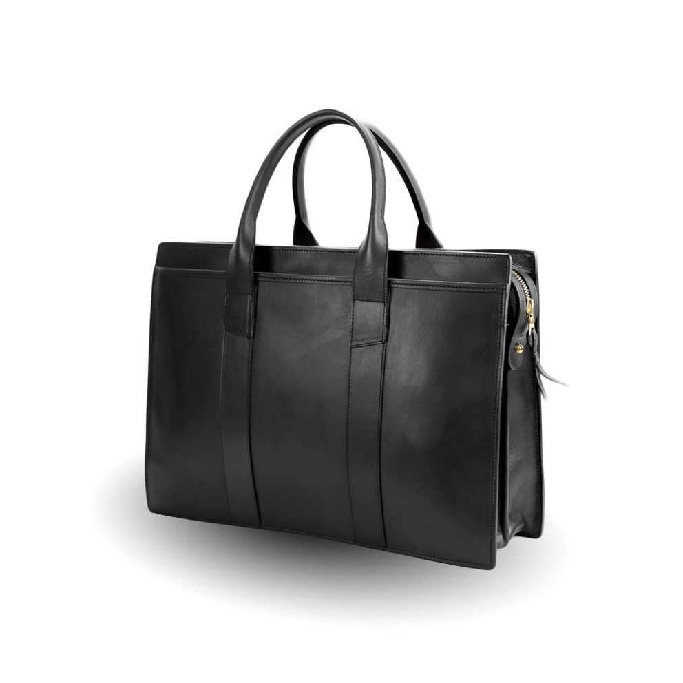 The sleek Frank Clegg black leather tote bag.