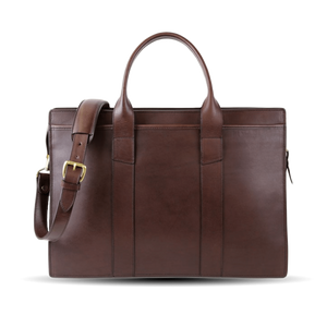 The sleek Frank Clegg Chocolate Double Gusset Zip-Top Briefcase.